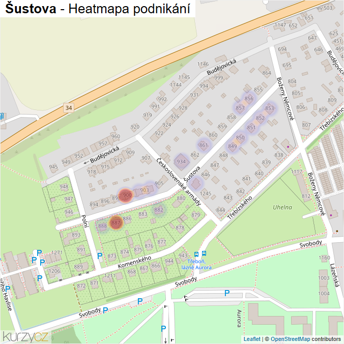 Mapa Šustova - Firmy v ulici.