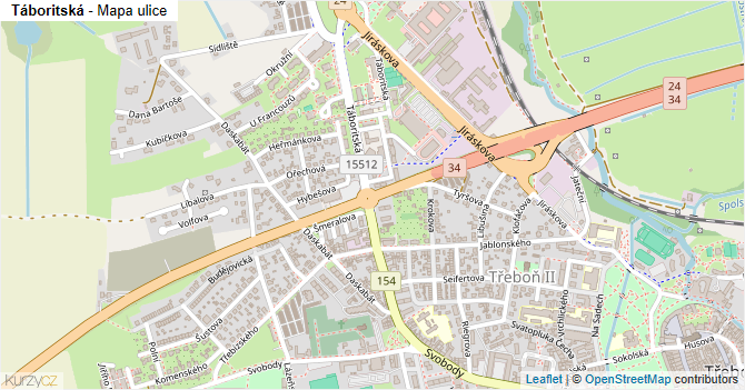 Táboritská - mapa ulice