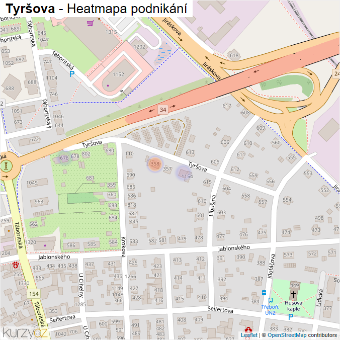 Mapa Tyršova - Firmy v ulici.
