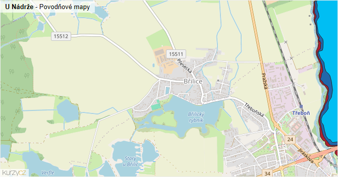 U Nádrže - záplavové mapy stoleté vody