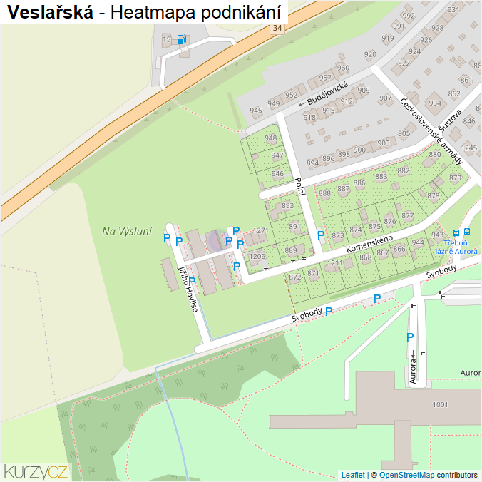 Mapa Veslařská - Firmy v ulici.