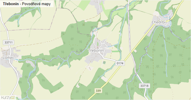 Třebonín - záplavové mapy stoleté vody