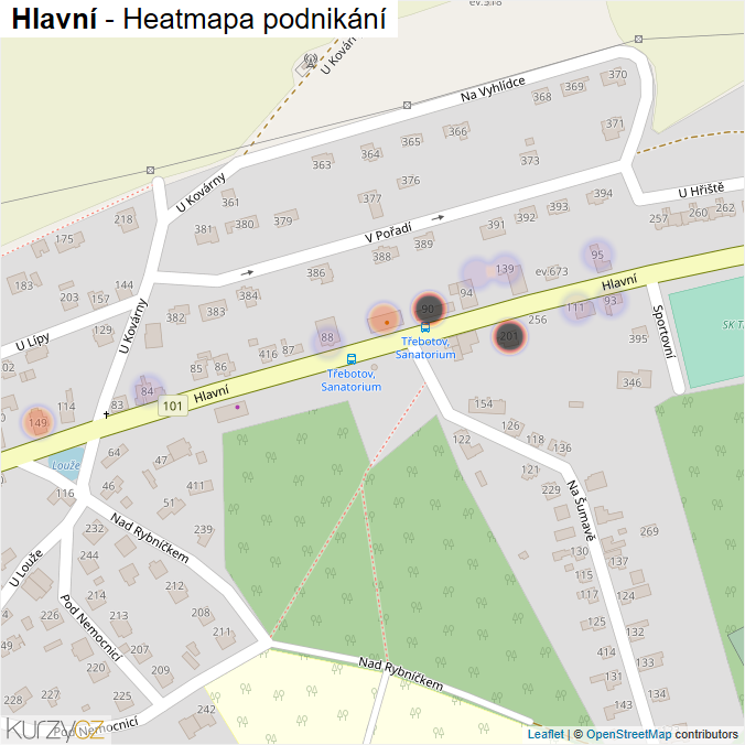 Mapa Hlavní - Firmy v ulici.