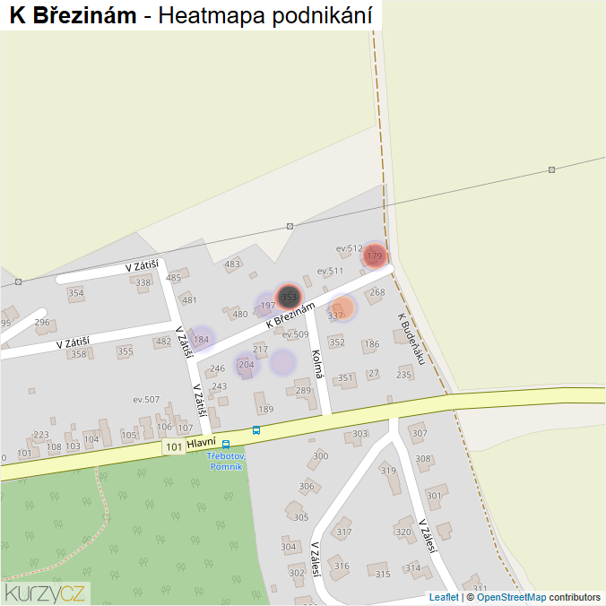 Mapa K Březinám - Firmy v ulici.