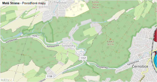 Malá Strana - záplavové mapy stoleté vody
