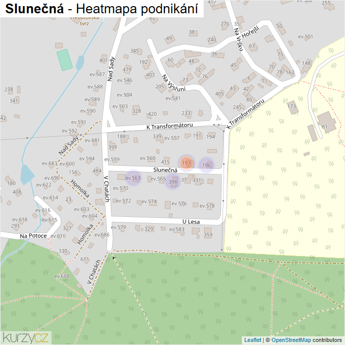 Mapa Slunečná - Firmy v ulici.