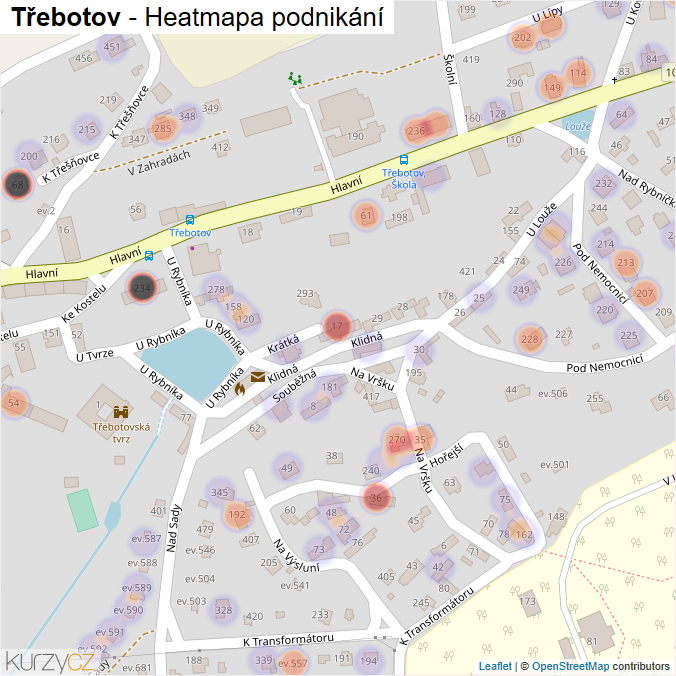 Mapa Třebotov - Firmy v části obce.