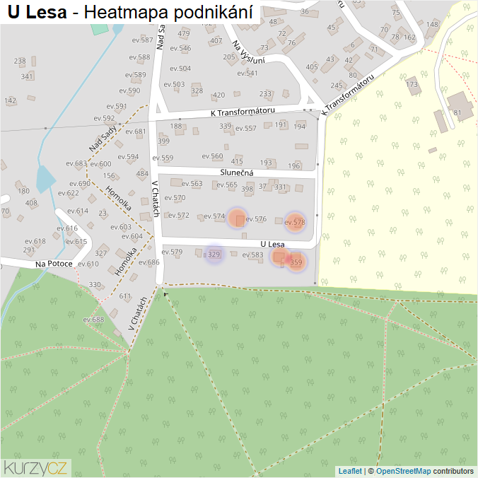 Mapa U Lesa - Firmy v ulici.