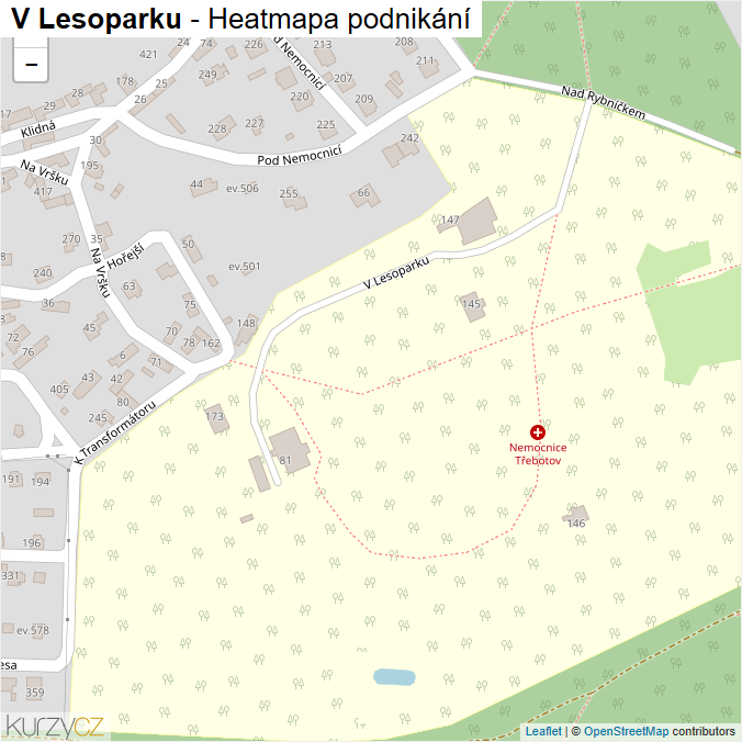 Mapa V Lesoparku - Firmy v ulici.