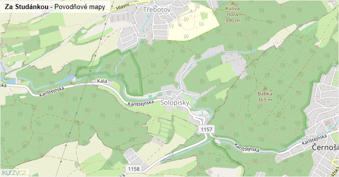 Za Studánkou - záplavové mapy stoleté vody