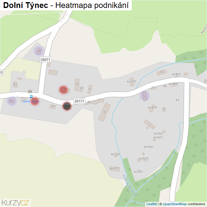 Mapa Dolní Týnec - Firmy v části obce.