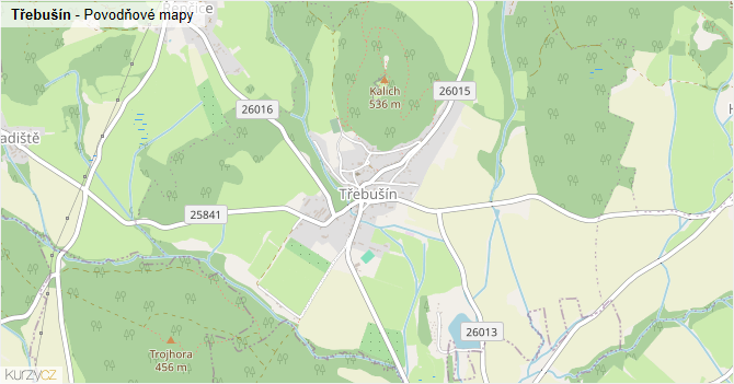 Třebušín - záplavové mapy stoleté vody