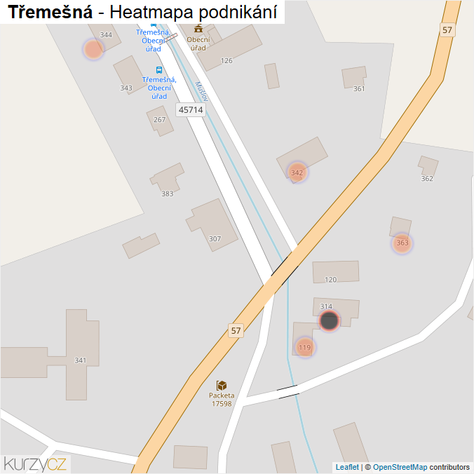 Mapa Třemešná - Firmy v obci.