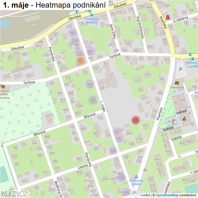 Mapa 1. máje - Firmy v ulici.