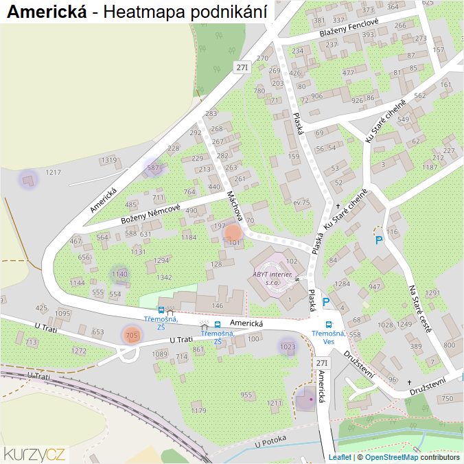 Mapa Americká - Firmy v ulici.