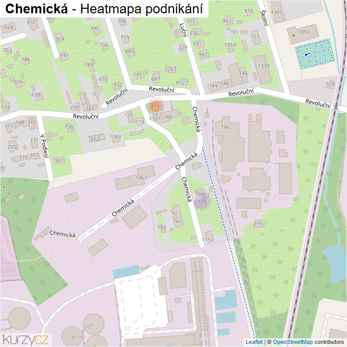 Mapa Chemická - Firmy v ulici.