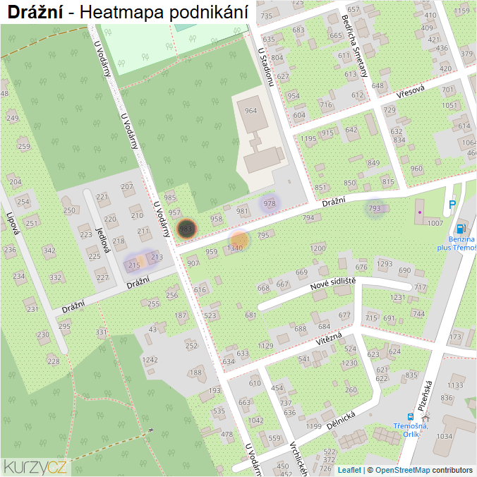 Mapa Drážní - Firmy v ulici.