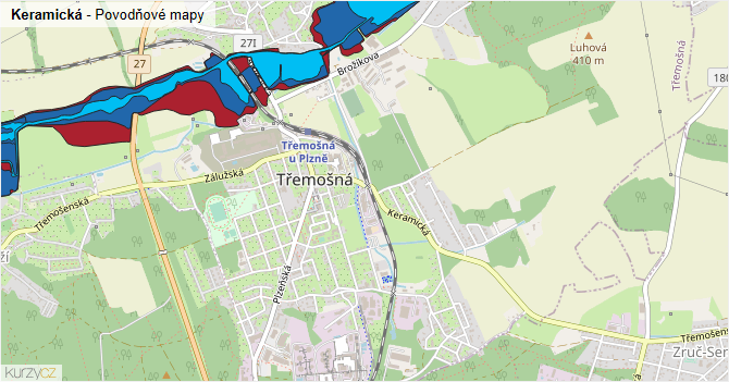 Keramická - záplavové mapy stoleté vody