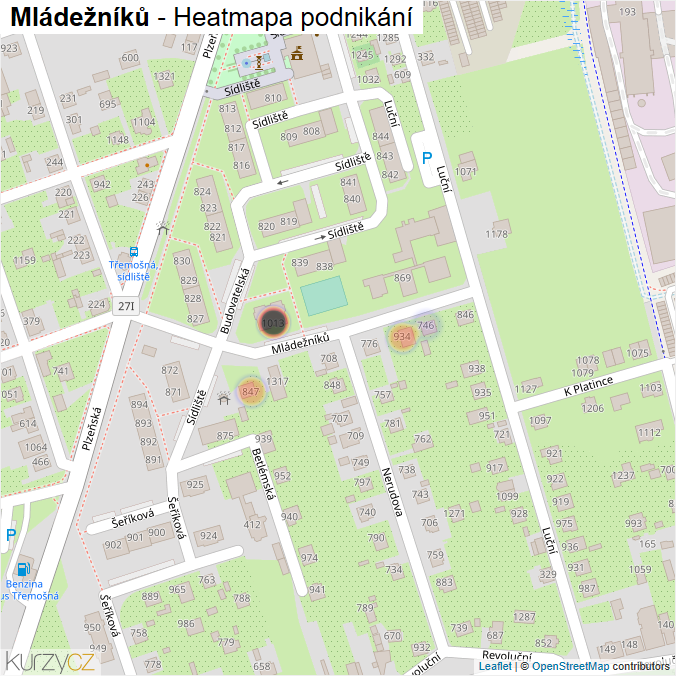 Mapa Mládežníků - Firmy v ulici.