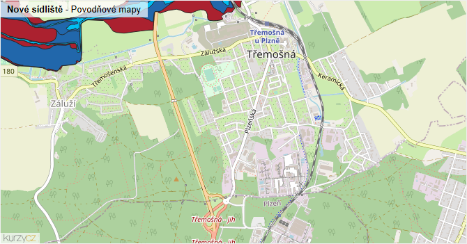 Nové sídliště - záplavové mapy stoleté vody