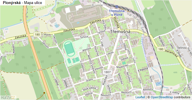 Pionýrská - mapa ulice