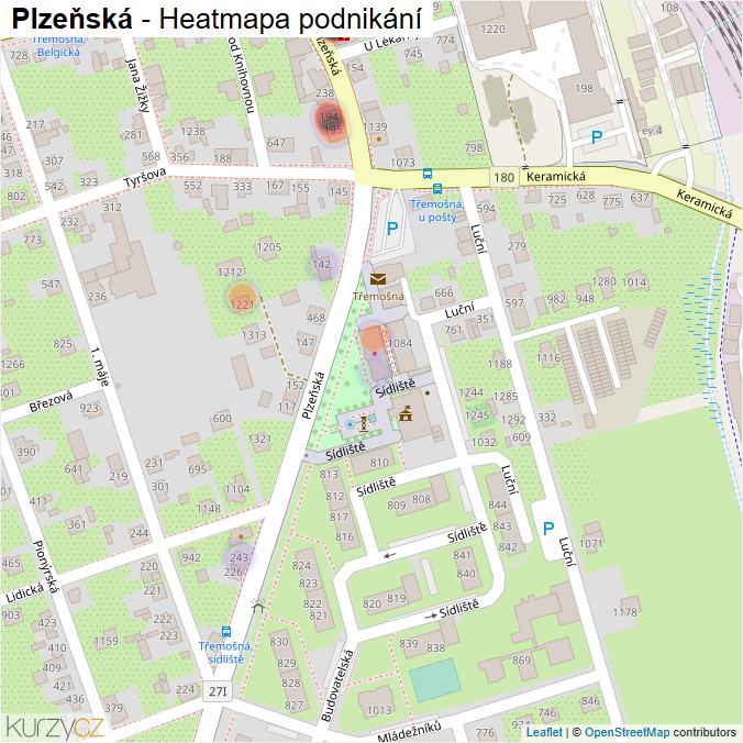 Mapa Plzeňská - Firmy v ulici.