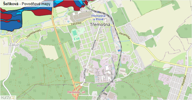 Šeříková - záplavové mapy stoleté vody