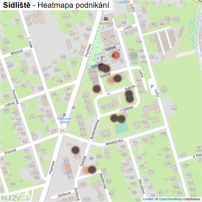 Mapa Sídliště - Firmy v ulici.