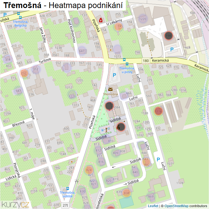 Mapa Třemošná - Firmy v části obce.