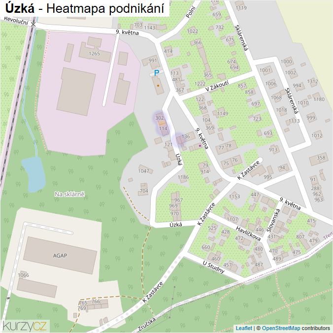 Mapa Úzká - Firmy v ulici.