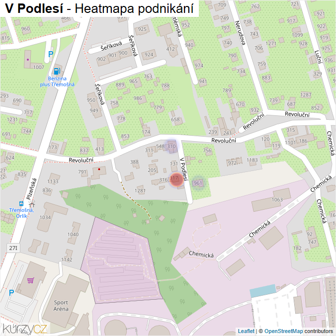Mapa V Podlesí - Firmy v ulici.