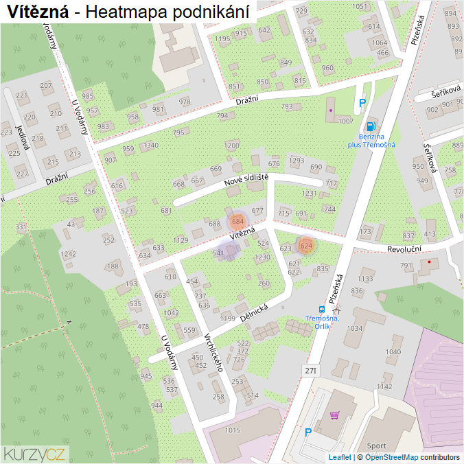 Mapa Vítězná - Firmy v ulici.