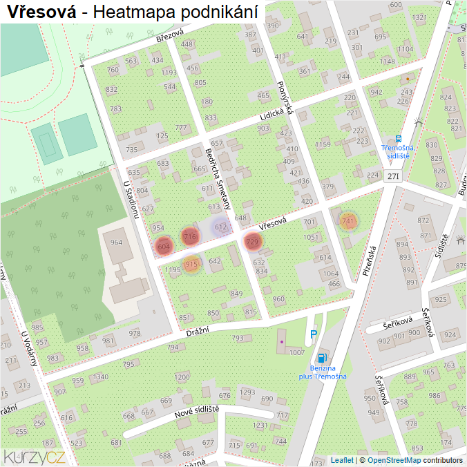 Mapa Vřesová - Firmy v ulici.