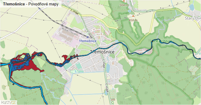 Třemošnice - záplavové mapy stoleté vody