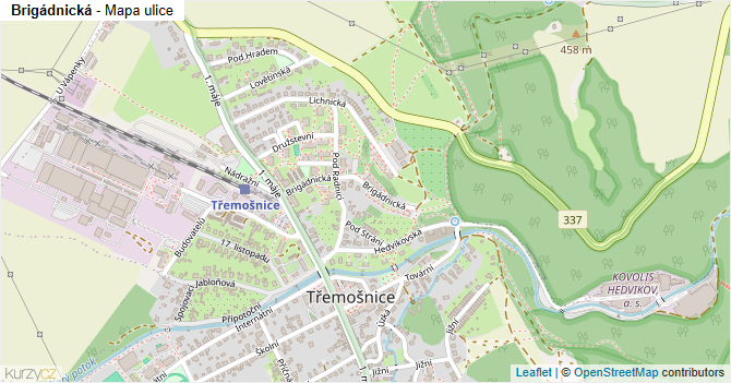 Brigádnická - mapa ulice