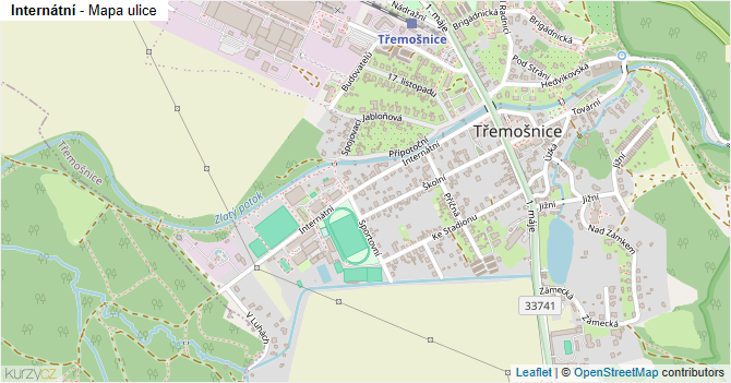 Internátní - mapa ulice