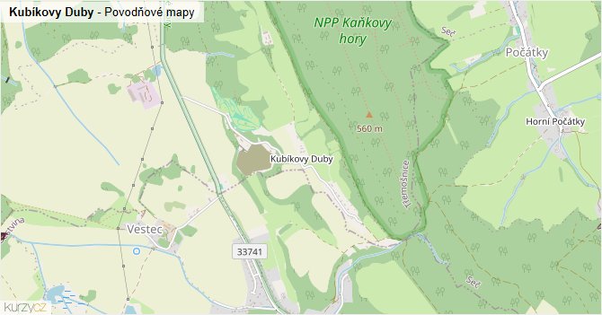 Kubíkovy Duby - záplavové mapy stoleté vody