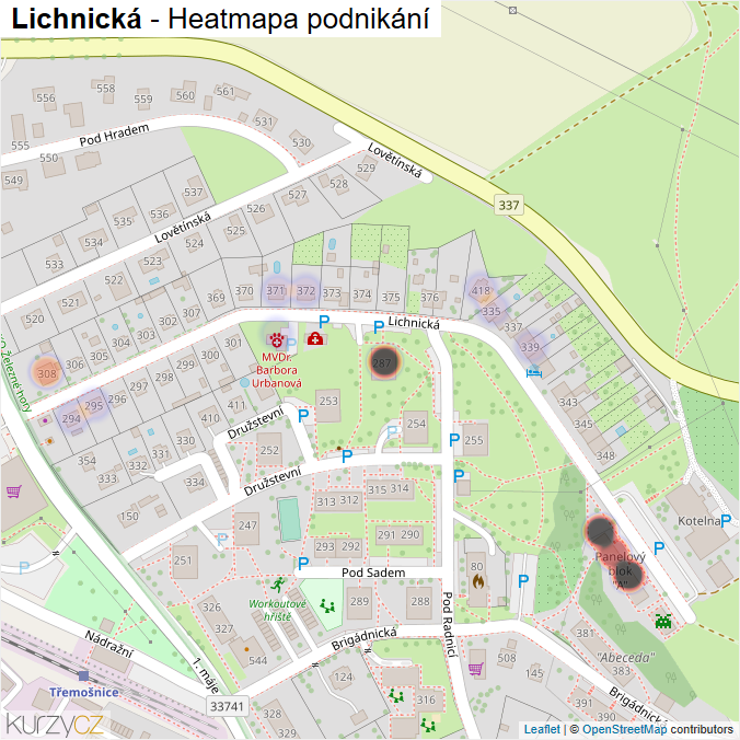 Mapa Lichnická - Firmy v ulici.