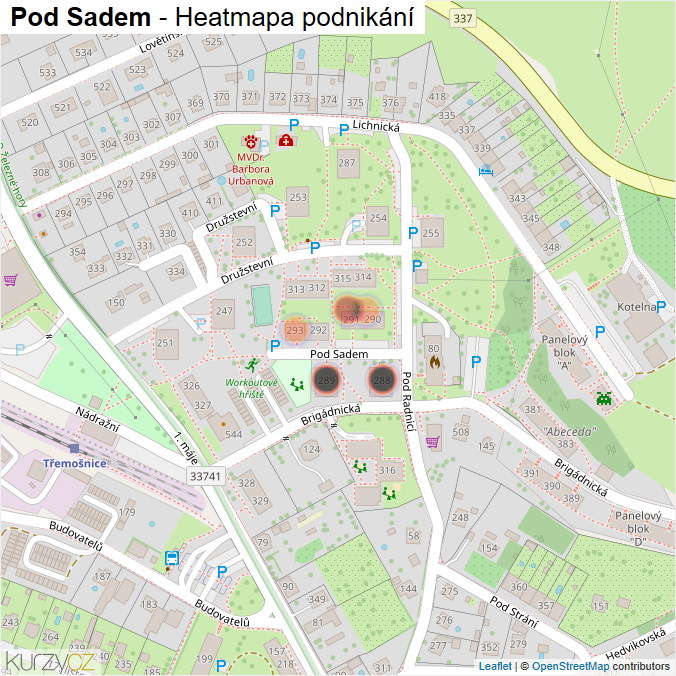 Mapa Pod Sadem - Firmy v ulici.