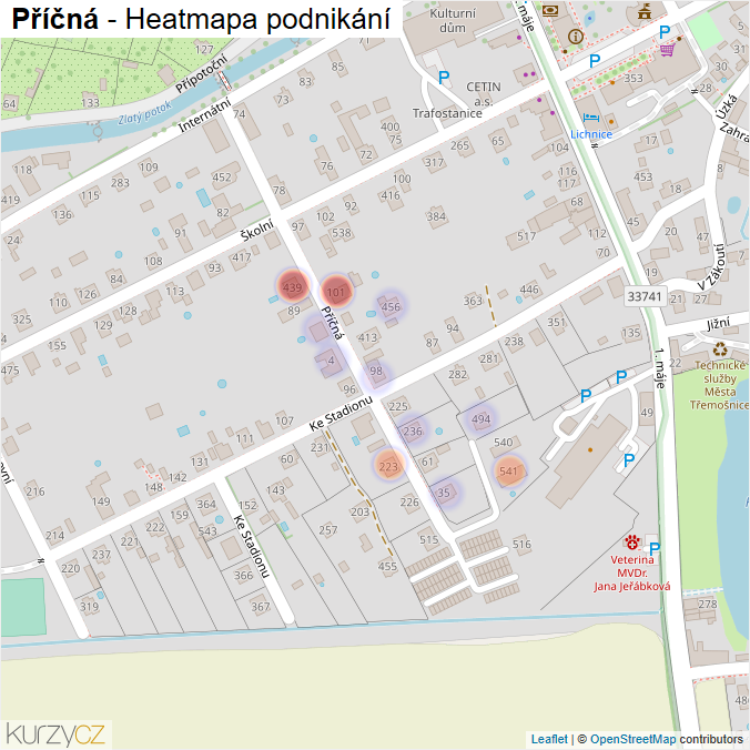 Mapa Příčná - Firmy v ulici.
