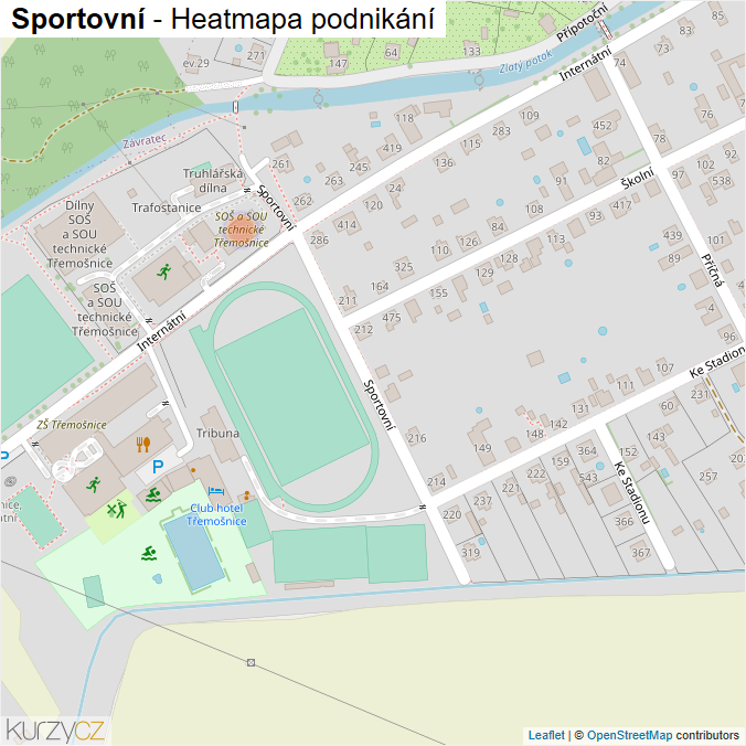 Mapa Sportovní - Firmy v ulici.