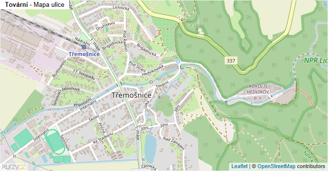 Tovární - mapa ulice