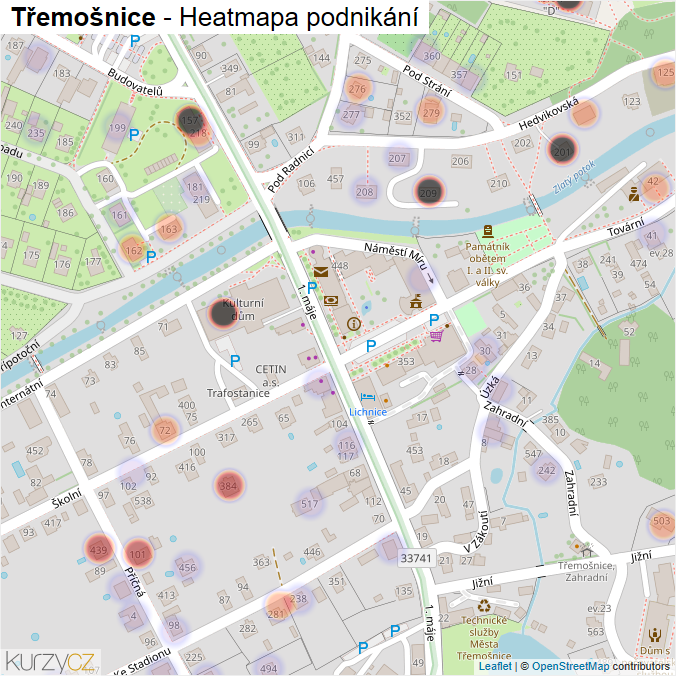 Mapa Třemošnice - Firmy v části obce.
