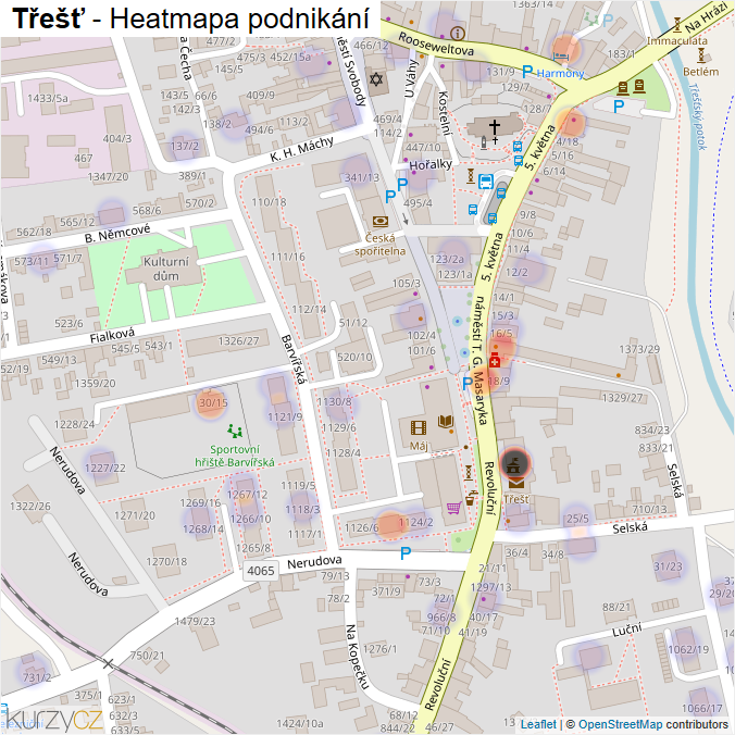 Mapa Třešť - Firmy v obci.