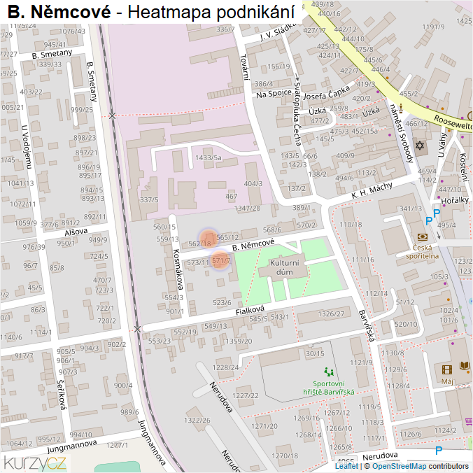 Mapa B. Němcové - Firmy v ulici.