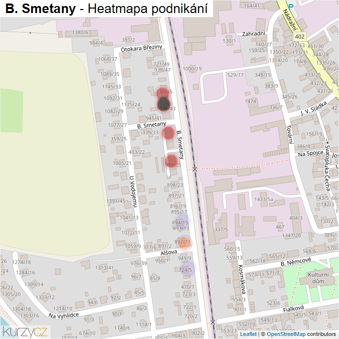 Mapa B. Smetany - Firmy v ulici.