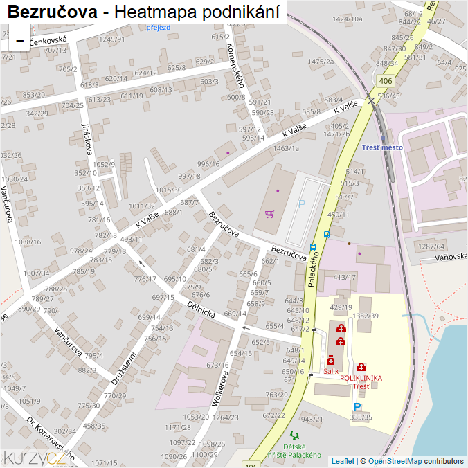 Mapa Bezručova - Firmy v ulici.