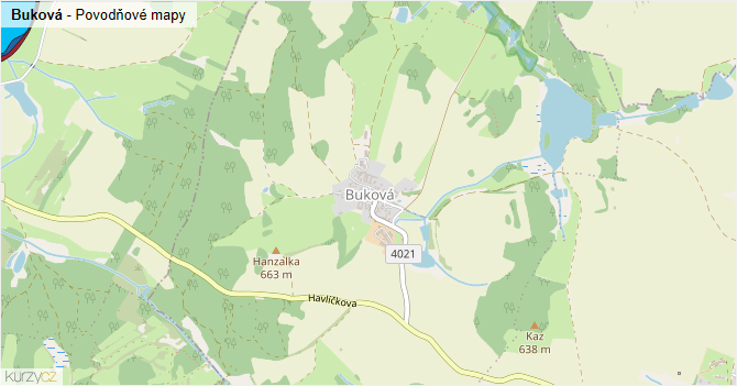 Buková - záplavové mapy stoleté vody