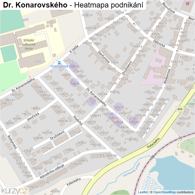 Mapa Dr. Konarovského - Firmy v ulici.
