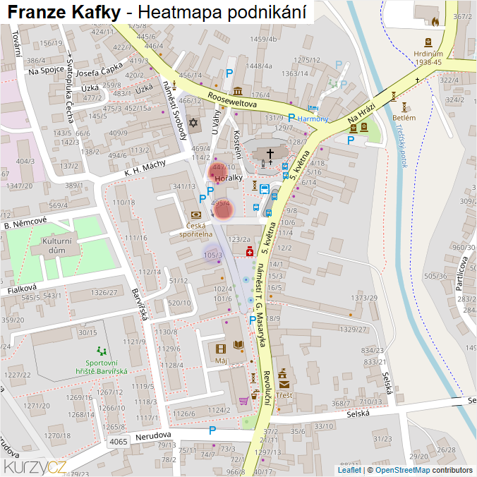 Mapa Franze Kafky - Firmy v ulici.